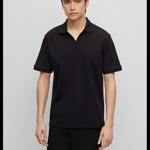 HUGO BOSS  black on Black striped open neck polo size xl